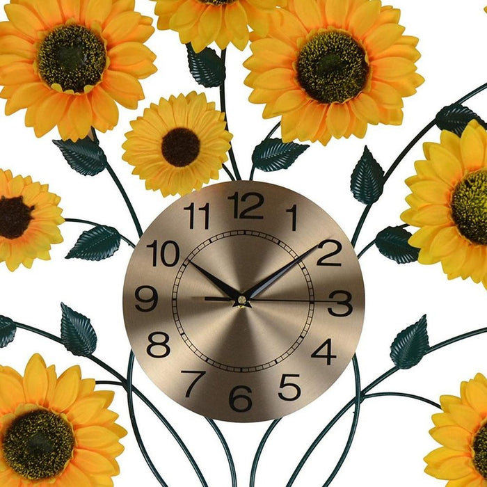 Decorative clock with sunflower design on a white background