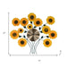 Decorative wall clock with sunflower design and measurements on a white background