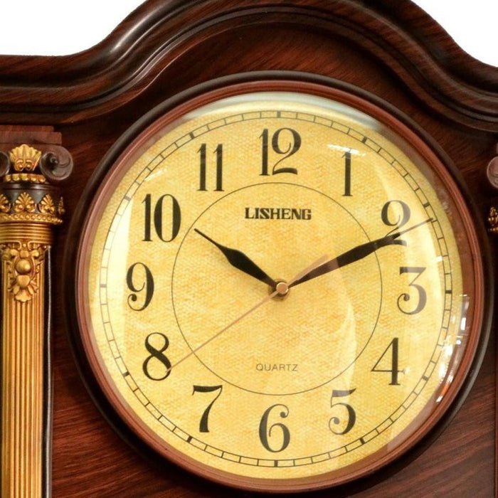 Wooden clock with gold face and Lisheng branding