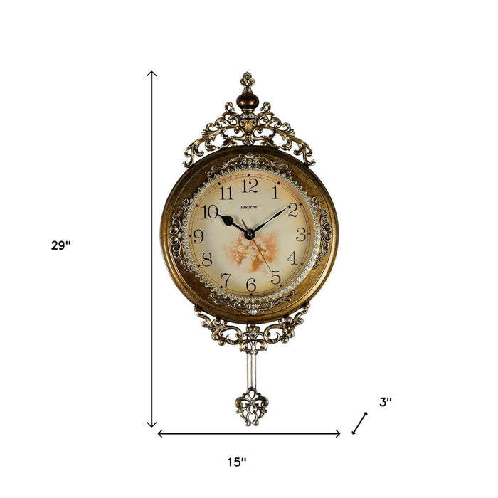 Decorative wall clock with measurements on a white background