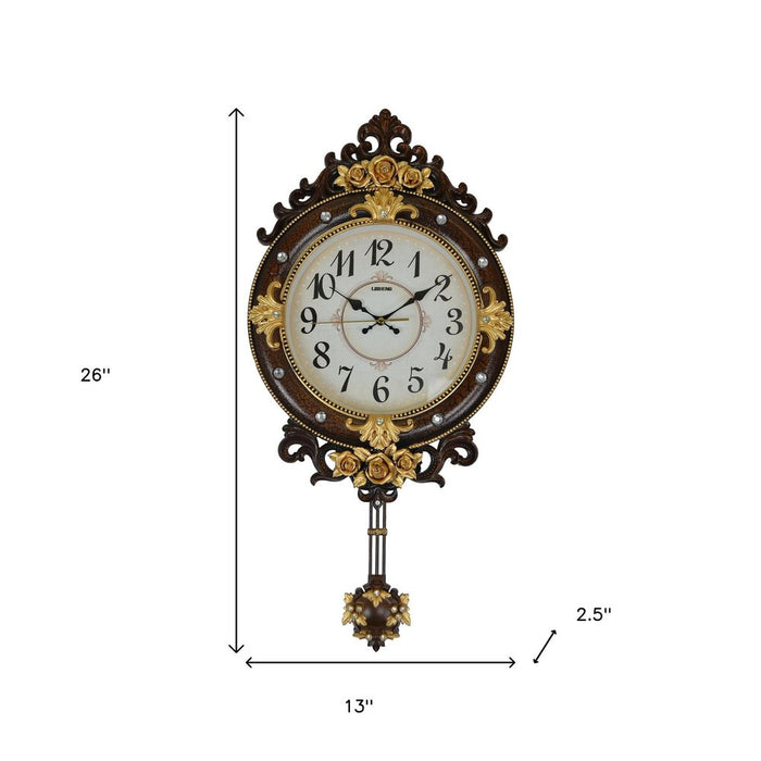 Decorative wall clock with measurements on a white background