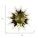 Gold sunburst wall clock with measurements on a white background