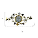 Decorative wall clock with floral and butterfly designs, shown with dimensions on a white background.