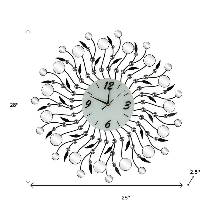 Decorative wall clock with measurements on a white background