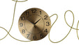 Gold clock with black numbers and hands on a white background