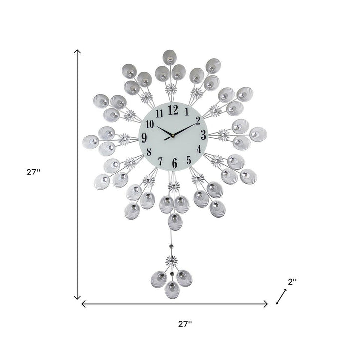 Decorative wall clock with measurements on a white background