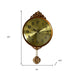 Gold wall clock with decorative elements and measurements on a white background