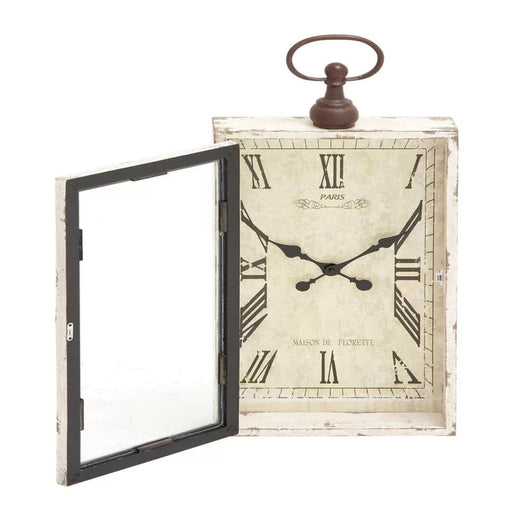 Delno White Wood Pocket Watch Style Wall Clock with Hinged Door 12" X 4" X 28"