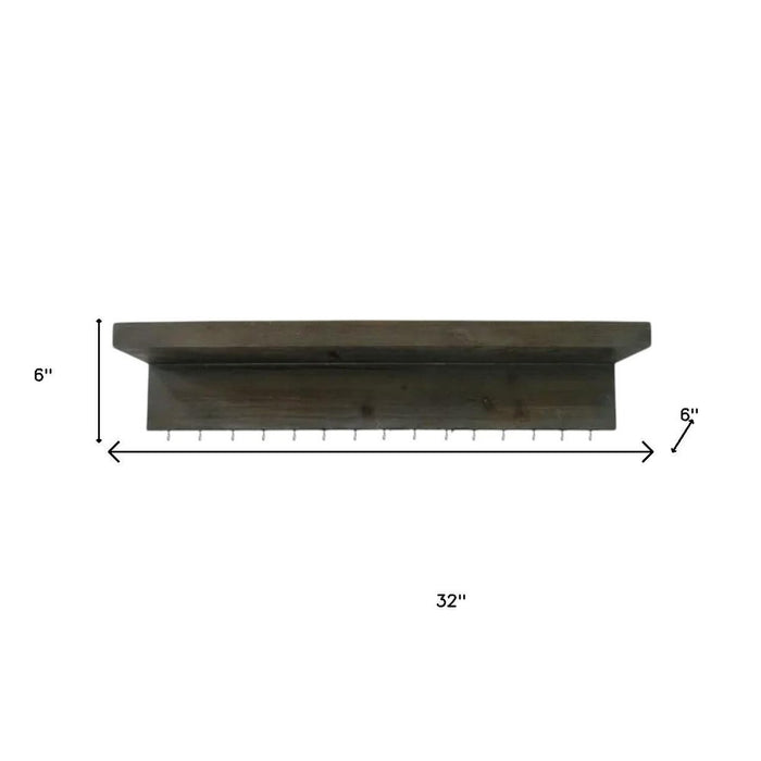 Set Of Two Brown Wood Wall Mounted Accent Shelves With Hooks