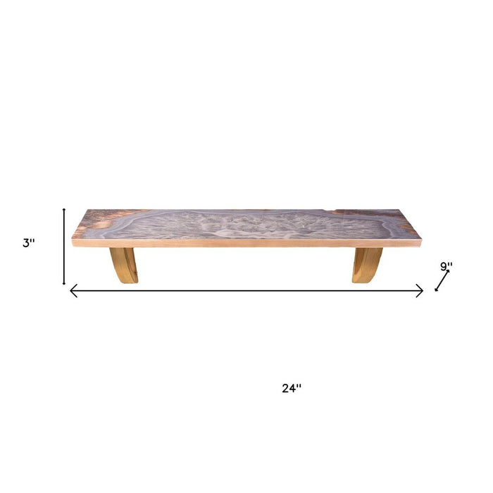 24" Gray And Natural Wood Wall Mounted Accent Shelf