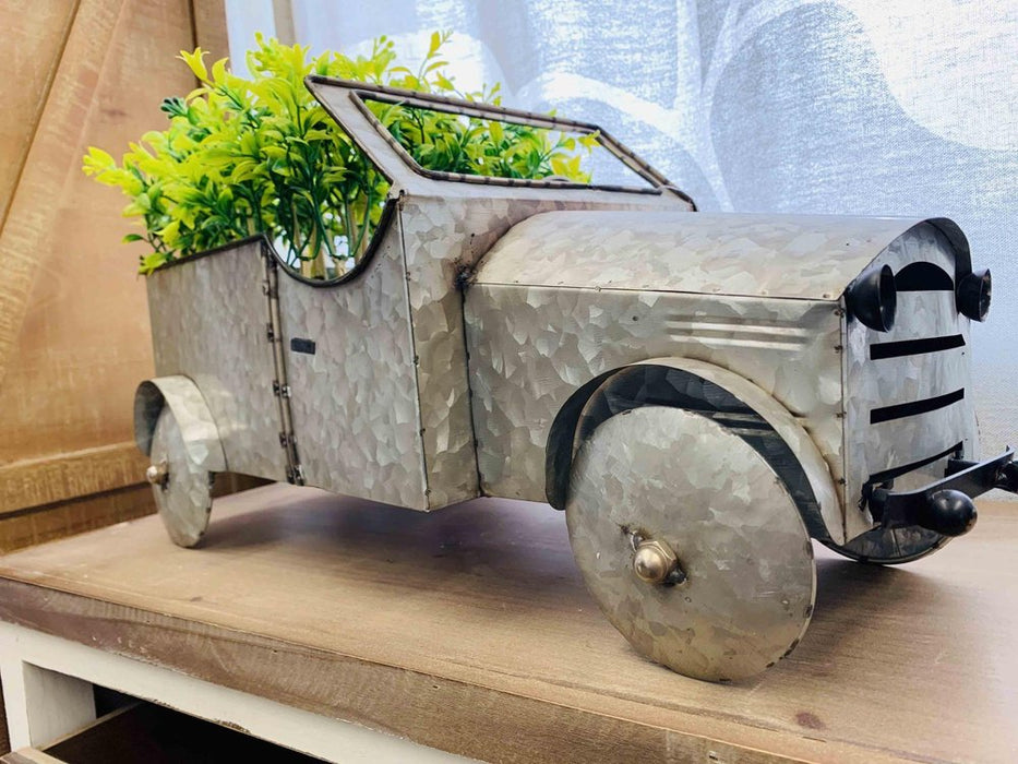 21" Silver Metal Flowers Hand Painted Truck Tabletop Sculpture