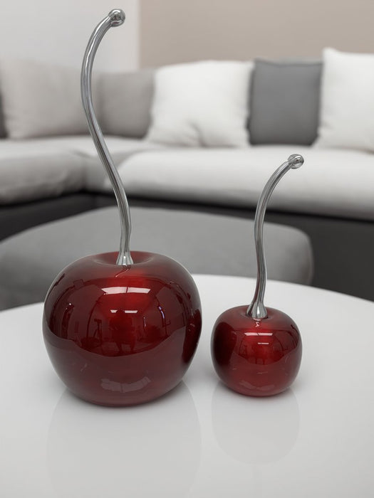 14" Red And Silver Aluminum Cherry Tabletop Sculpture