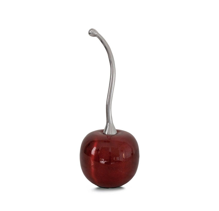 14" Red And Silver Aluminum Cherry Tabletop Sculpture