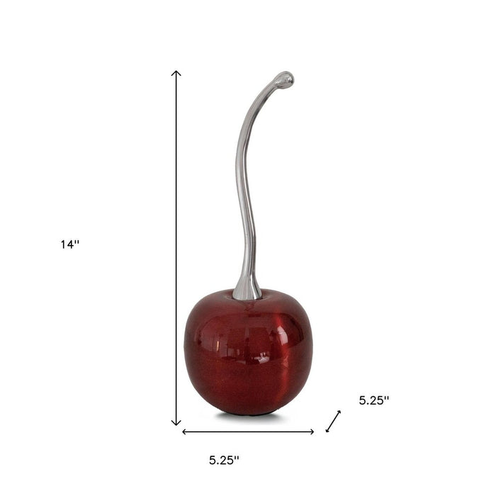 14" Red And Silver Aluminum Cherry Tabletop Sculpture