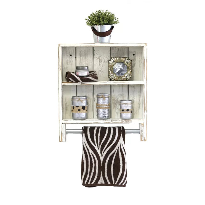 Merlene 2 Piece Solid Wood Tiered Shelf with Towel Bar