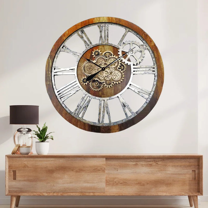 Wall Clock 36'' Oversized for Living Room with Real Moving Gears