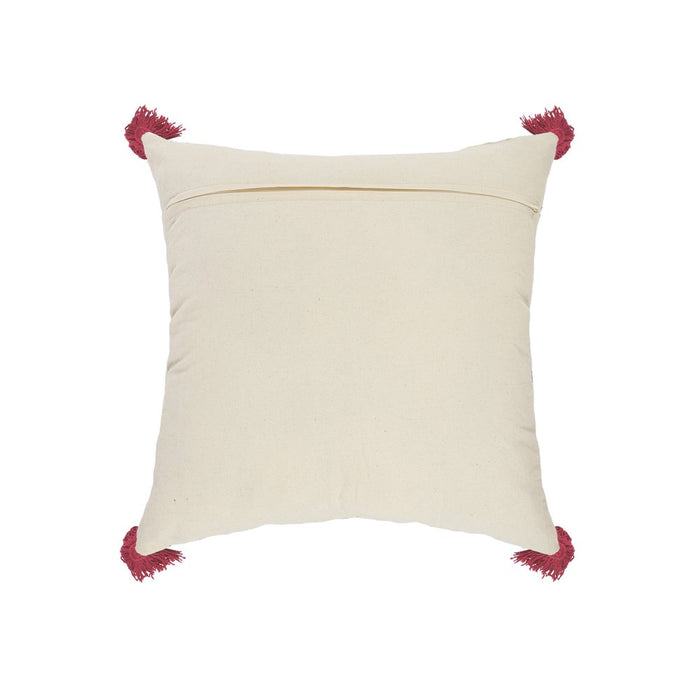 Set of Two 20" White Teal Blue Tan And Crimson Geometric Cotton Throw Pillows