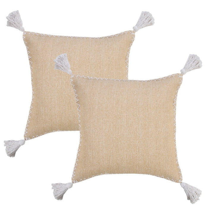 Set of Two 20" Tan And White Cotton Throw Pillows