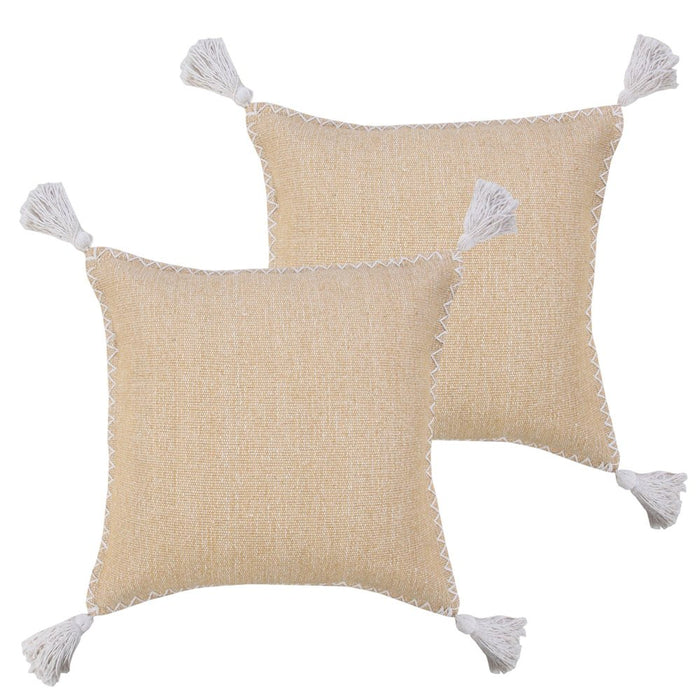 Set of Two 20" Tan And White Cotton Throw Pillows