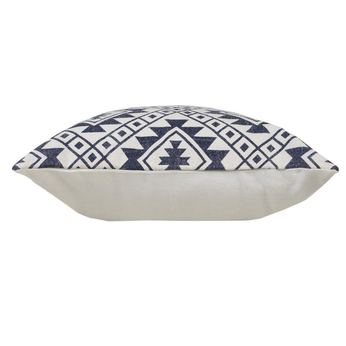 Set of Two 20" Navy Blue And Beige Geometric Cotton Throw Pillows
