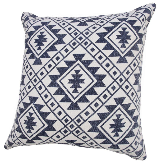 Set of Two 20" Navy Blue And Beige Geometric Cotton Throw Pillows