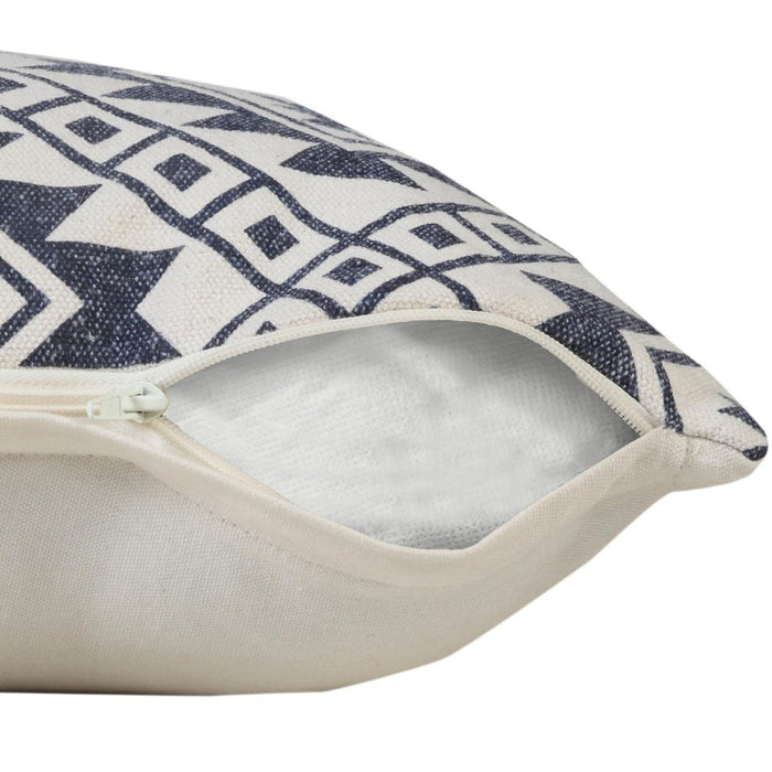 Set of Two 20" Navy Blue And Beige Geometric Cotton Throw Pillows