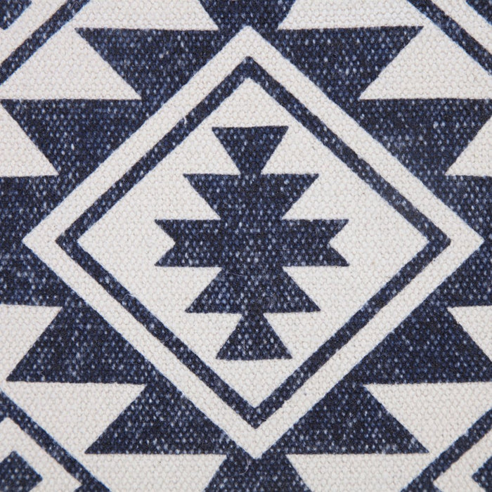 Set of Two 20" Navy Blue And Beige Geometric Cotton Throw Pillows