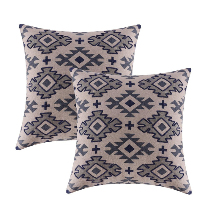 Set of Two 20" Blue And Gray Geometric Cotton Throw Pillows
