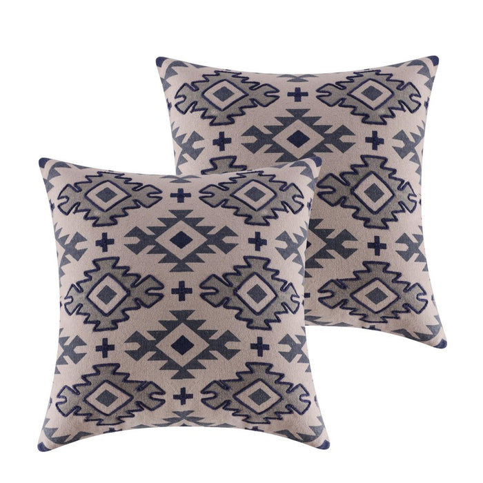 Set of Two 20" Blue And Gray Geometric Cotton Throw Pillows