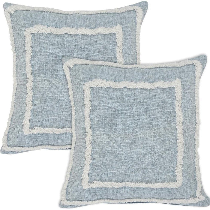 Set of Two 20" Blue And White Geometric Cotton Throw Pillows