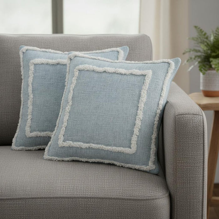 Set of Two 20" Blue And White Geometric Cotton Throw Pillows
