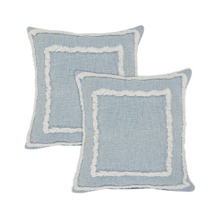 Set of Two 20" Blue And White Geometric Cotton Throw Pillows