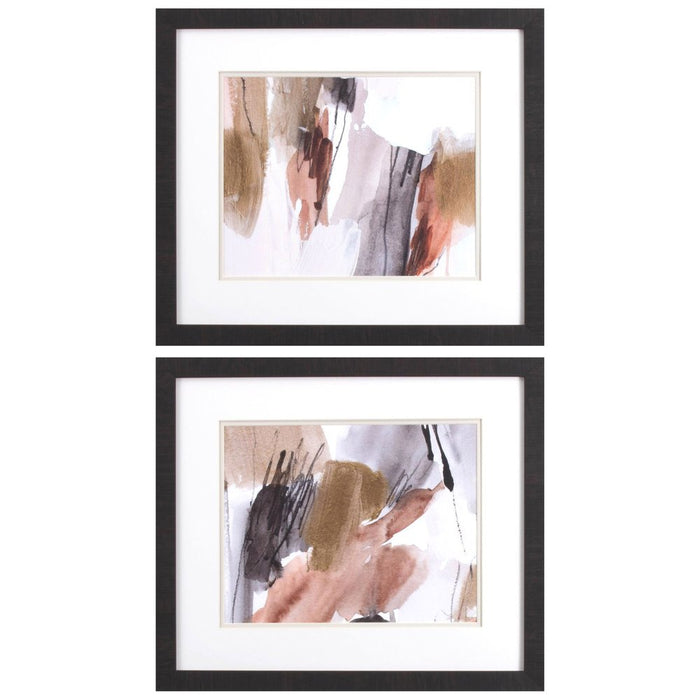 Set Of Two Antique Gold A Dark Brown Framed Wall Art