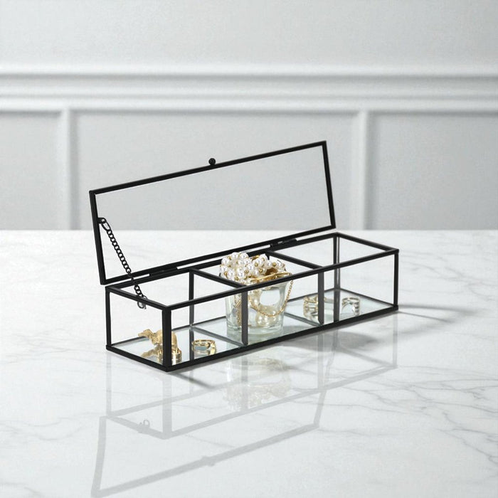 2" Black Glass Hand Painted Decorative Box