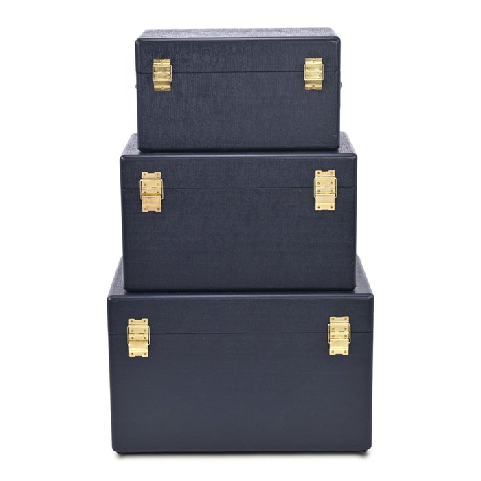 Set of Three Navy Blue Wood Hand Painted Decorative Box
