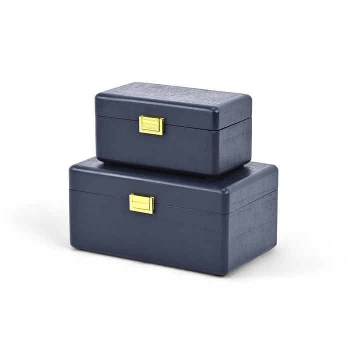 Set of Two Navy Blue Wood Hand Painted Decorative Box
