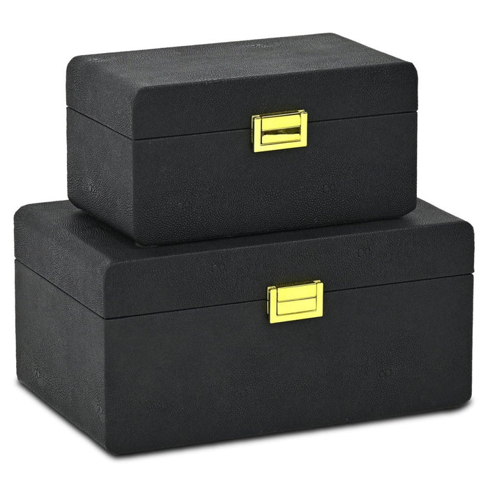 Set of Two Black Wood Hand Painted Decorative Box