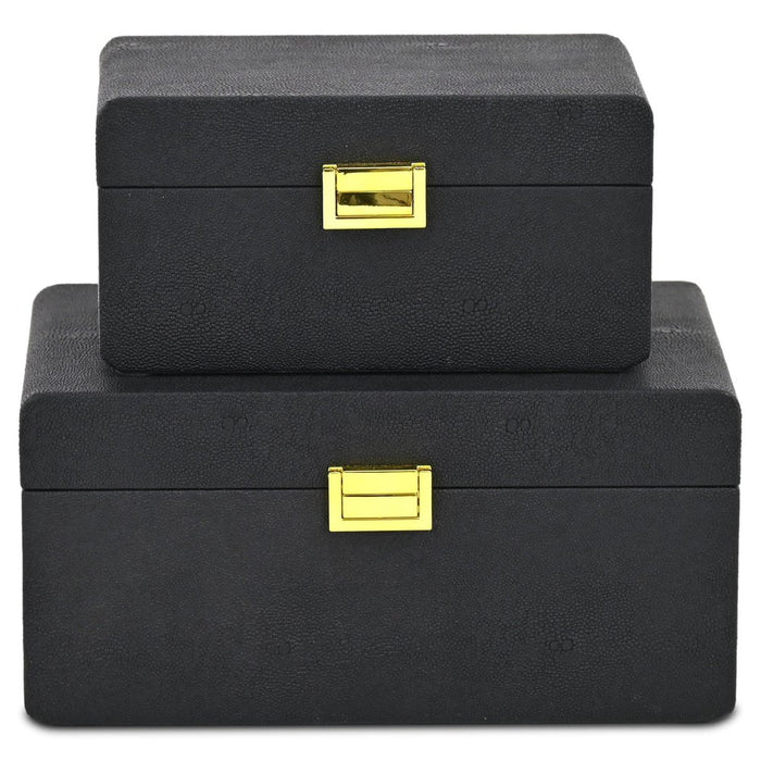 Set of Two Black Wood Hand Painted Decorative Box