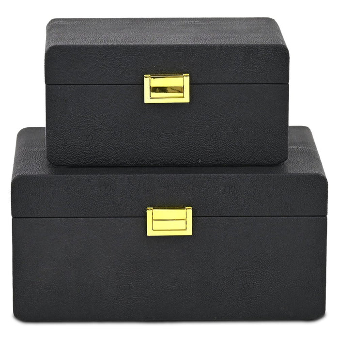 Set of Two Black Wood Hand Painted Decorative Box