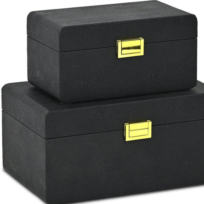 Set of Two Black Wood Hand Painted Decorative Box