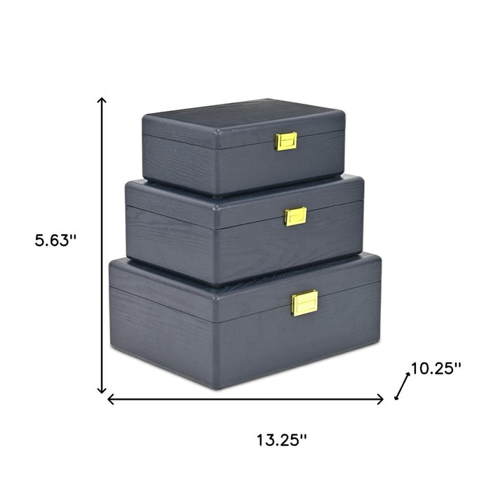 Set of Three Navy Blue Wood Hand Painted Decorative Box