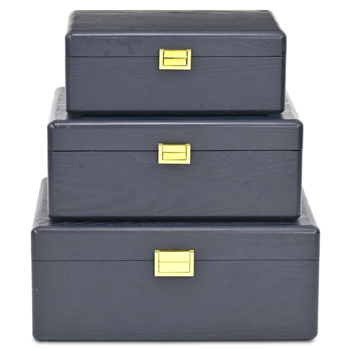 Set of Three Navy Blue Wood Hand Painted Decorative Box