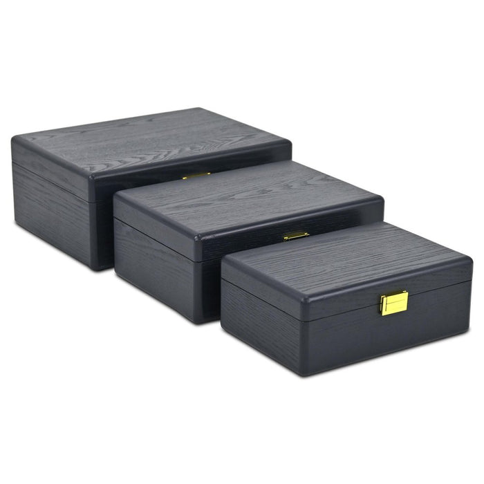 Set of Three Navy Blue Wood Hand Painted Decorative Box