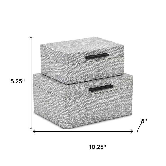 Set of Two Gray Wood Hand Painted Decorative Box