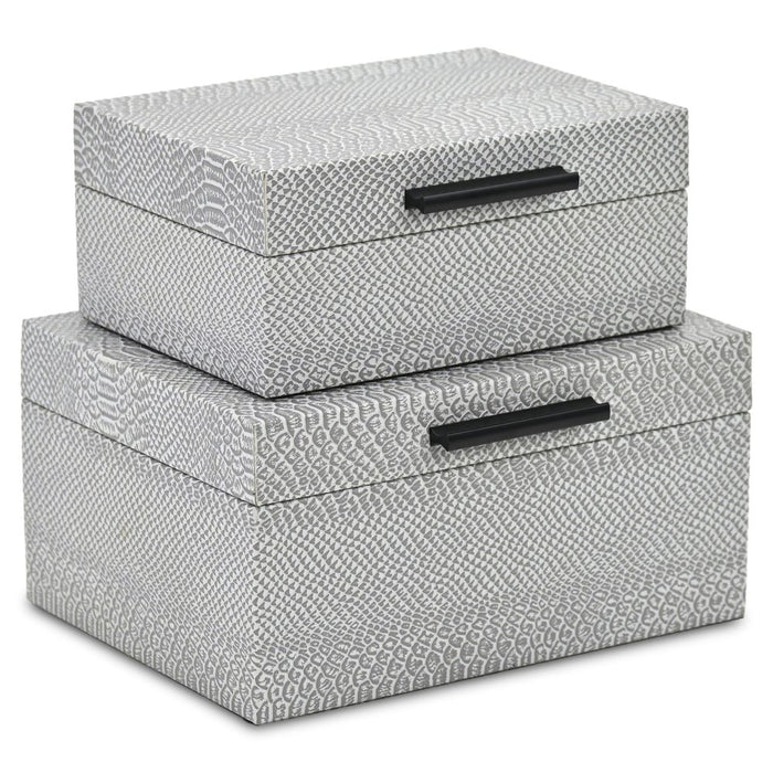 Set of Two Gray Wood Hand Painted Decorative Box