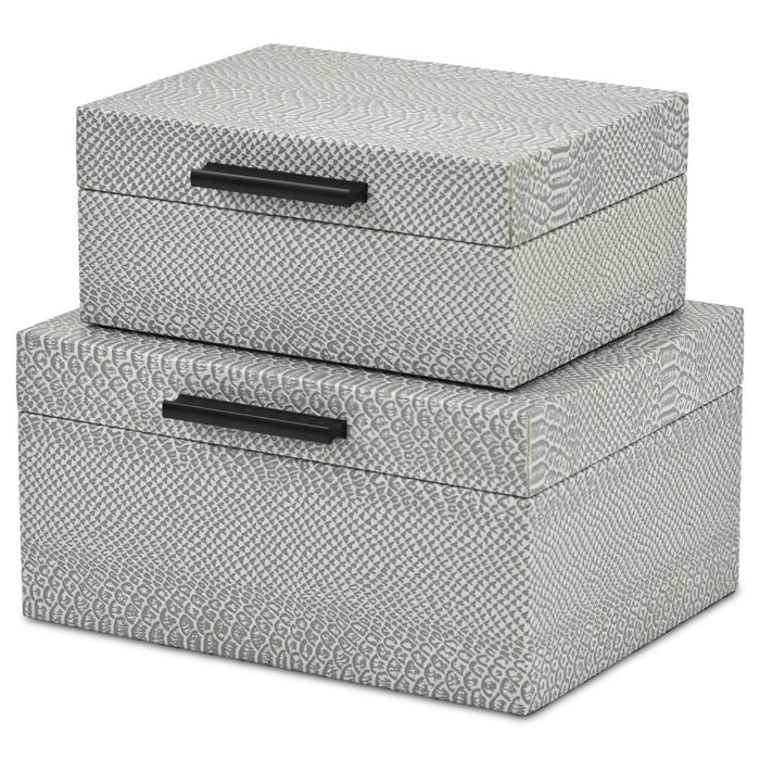Set of Two Gray Wood Hand Painted Decorative Box