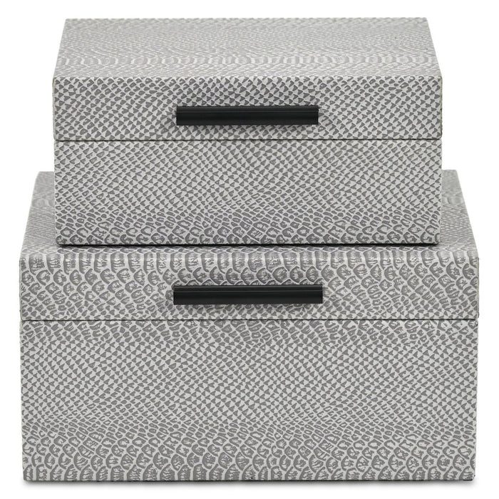 Set of Two Gray Wood Hand Painted Decorative Box