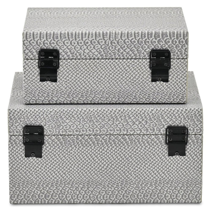 Set of Two Gray Wood Hand Painted Decorative Box