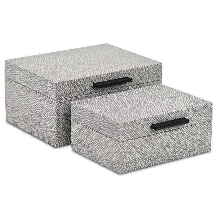 Set of Two Gray Wood Hand Painted Decorative Box