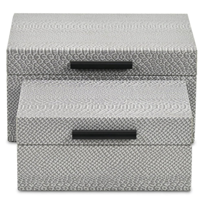 Set of Two Gray Wood Hand Painted Decorative Box
